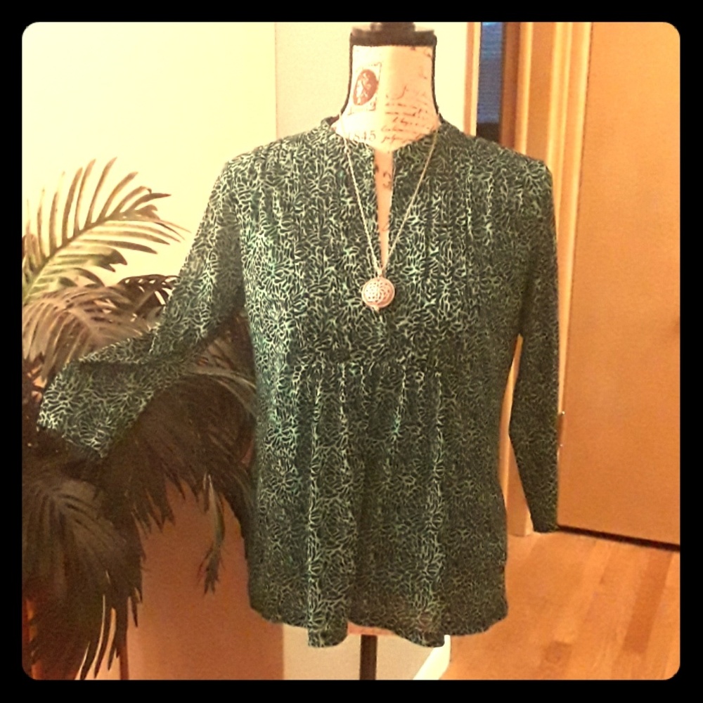Liz Claiborne blk and aqua tunic sz medium
